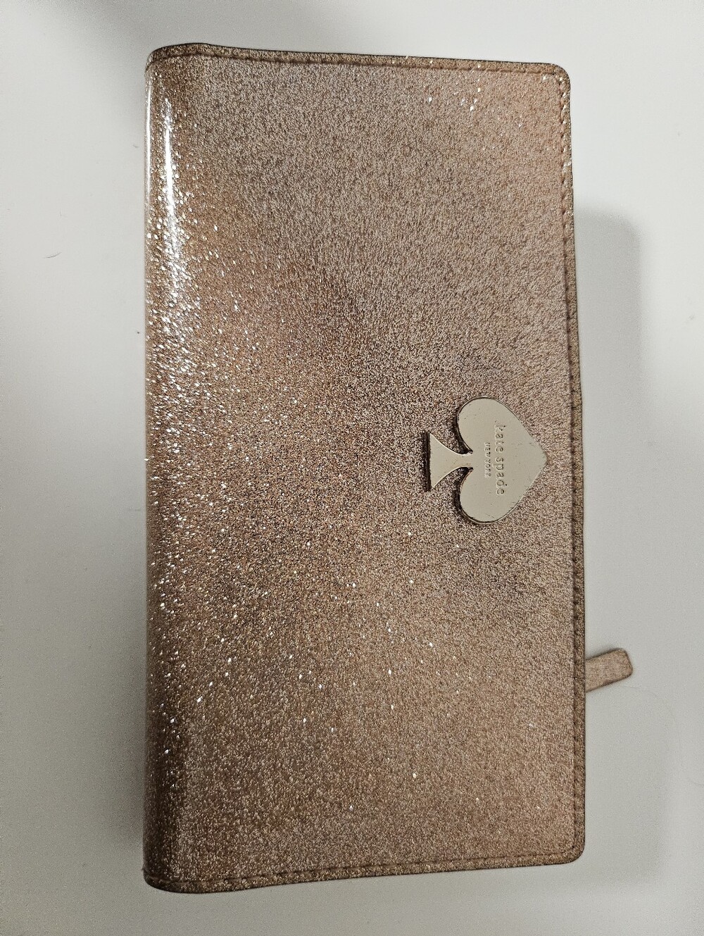 kate spade Metallic Rose Gold Glitter Zip Wristlet